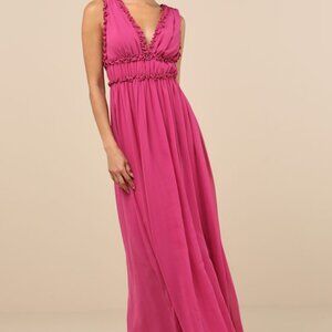 Lulus Helvia Berry Pink Ruffled Sleeveless Maxi Dress - Size L